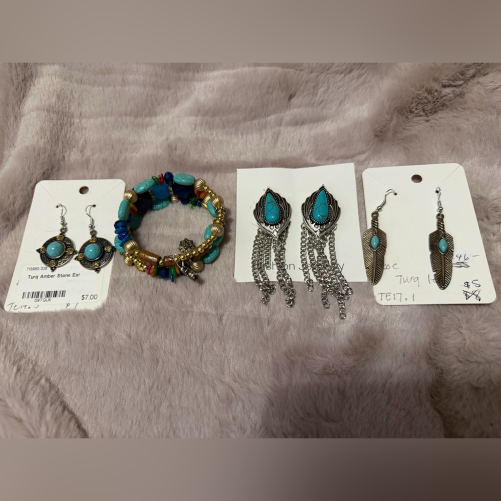 Turquoise and Silver Jewelry Set - Fashion Jewelry- Western